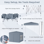 10 X 10 FT Pop up Canopy Tent Outdoor Patio Commercial Sunshade Shelter with 4 Sidewalls