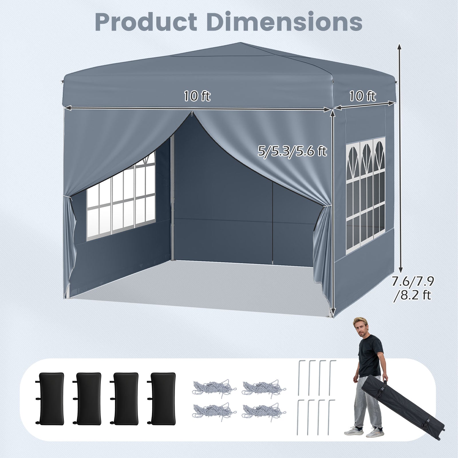 10 X 10 FT Pop up Canopy Tent Outdoor Patio Commercial Sunshade Shelter with 4 Sidewalls