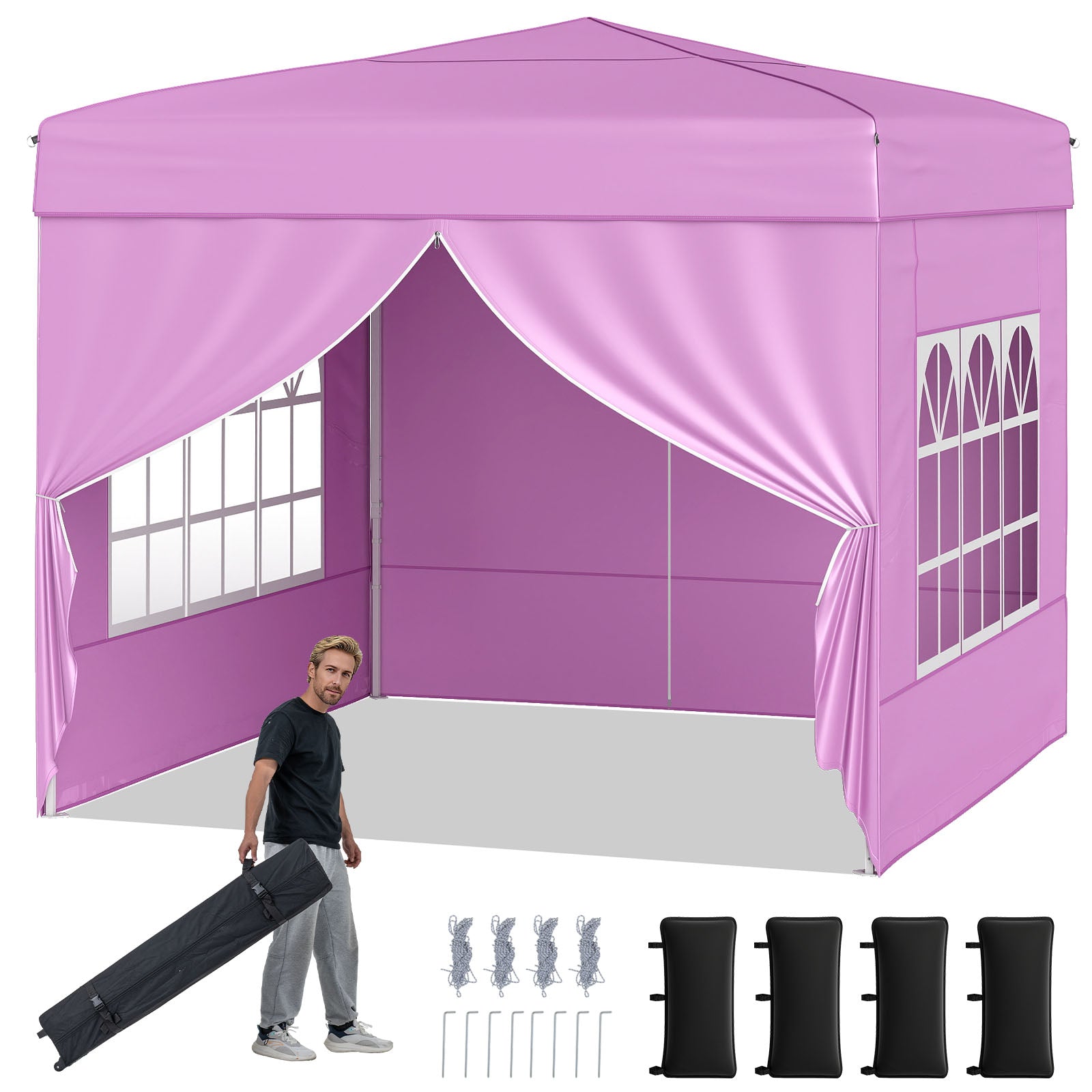 10 X 10 FT Pop up Canopy Tent Outdoor Patio Commercial Sunshade Shelter with 4 Sidewalls