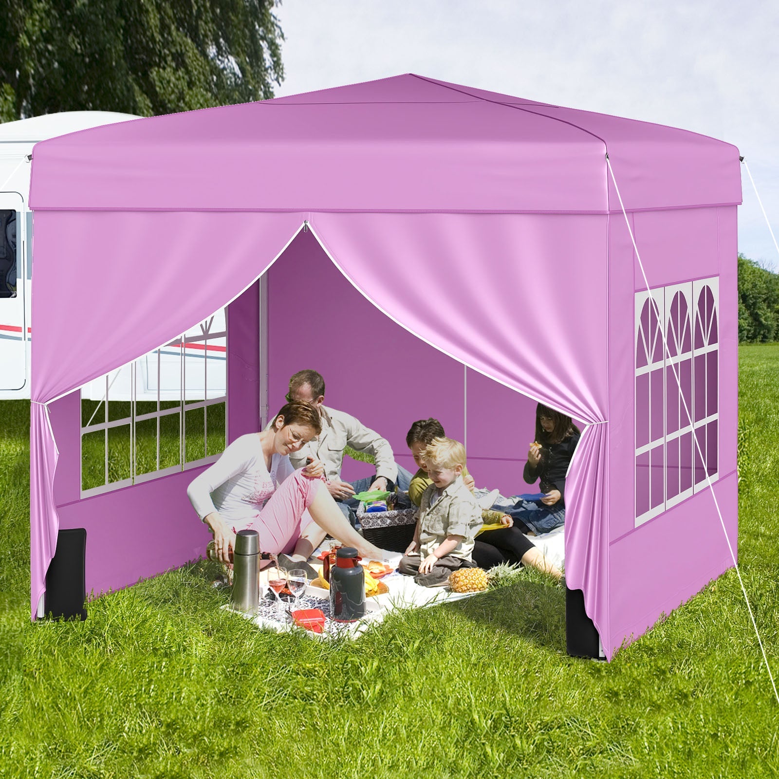 10 X 10 FT Pop up Canopy Tent Outdoor Patio Commercial Sunshade Shelter with 4 Sidewalls