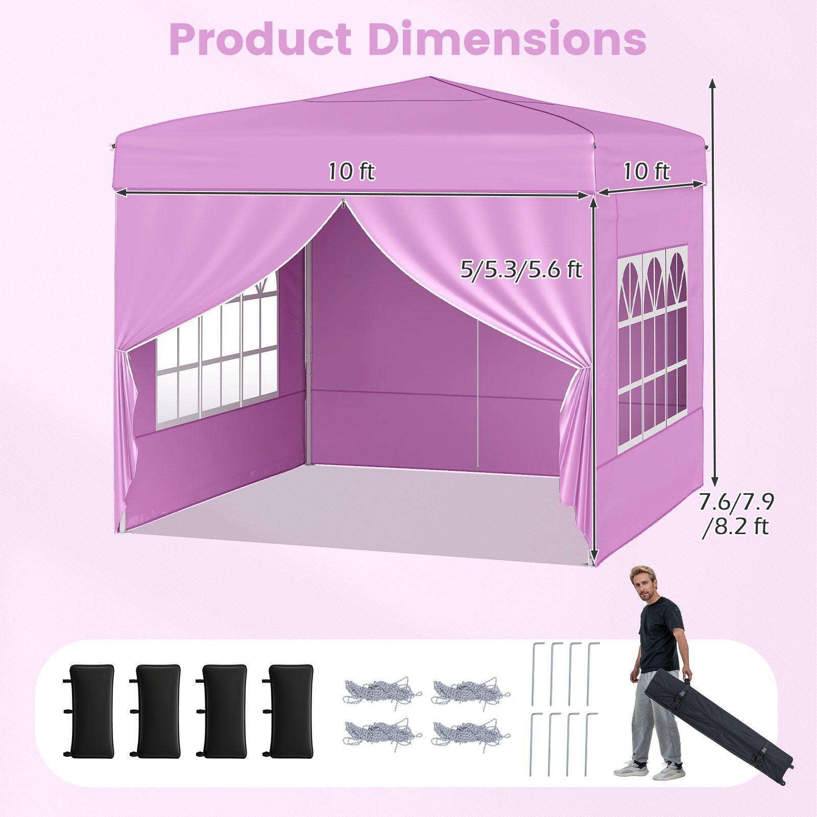 10 X 10 FT Pop up Canopy Tent Outdoor Patio Commercial Sunshade Shelter with 4 Sidewalls