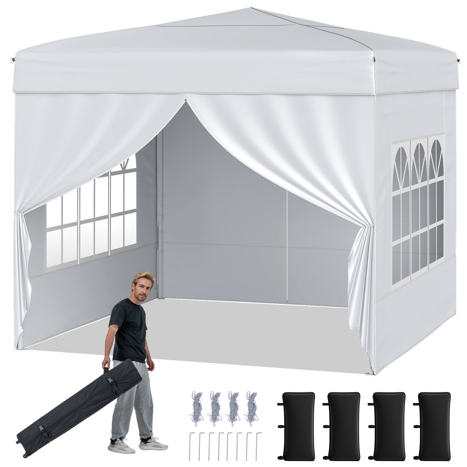 10 X 10 FT Pop up Canopy Tent Outdoor Patio Commercial Sunshade Shelter with 4 Sidewalls