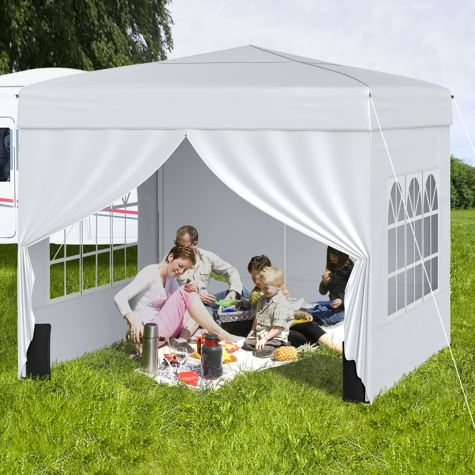 10 X 10 FT Pop up Canopy Tent Outdoor Patio Commercial Sunshade Shelter with 4 Sidewalls