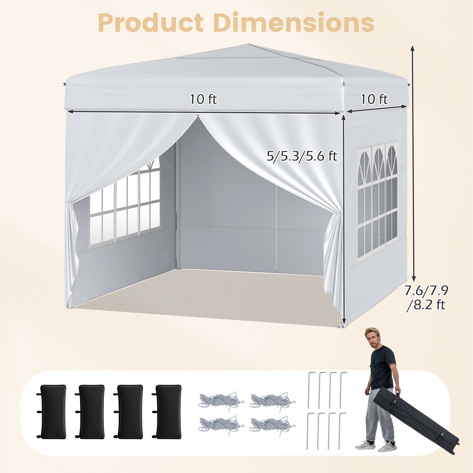 10 X 10 FT Pop up Canopy Tent Outdoor Patio Commercial Sunshade Shelter with 4 Sidewalls