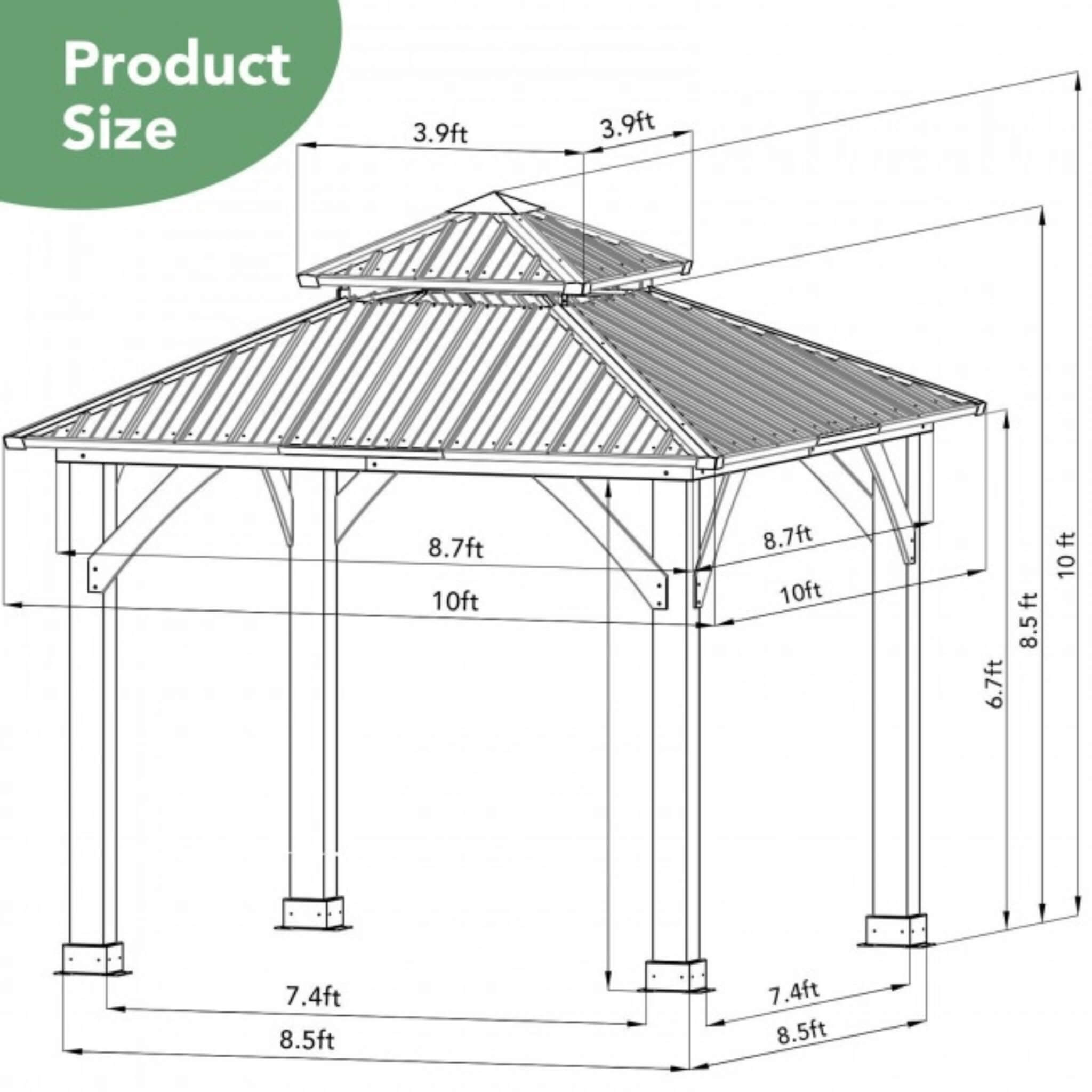 10 X 10 FT Premium Outdoor Patio Hardtop Gazebo W/ Double Steel Roof