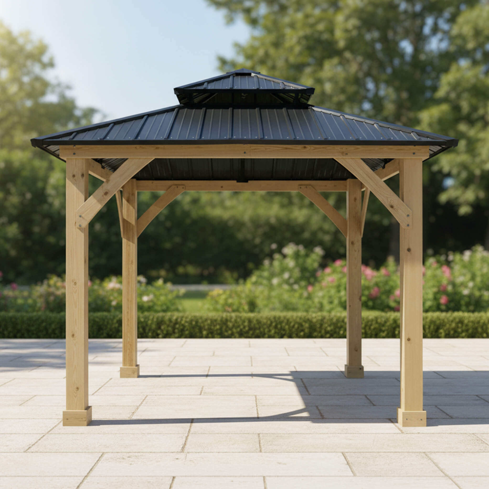 10 X 10 FT Premium Outdoor Patio Hardtop Gazebo W/ Double Steel Roof