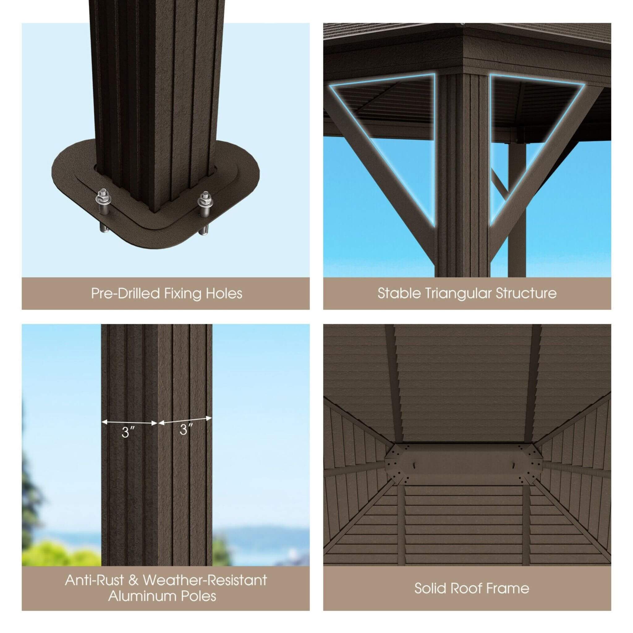 10 X 12 FT  Premium Outdoor Hardtop Patio Gazebo W/ Galvanized Steel Top & Aluminum Frame
