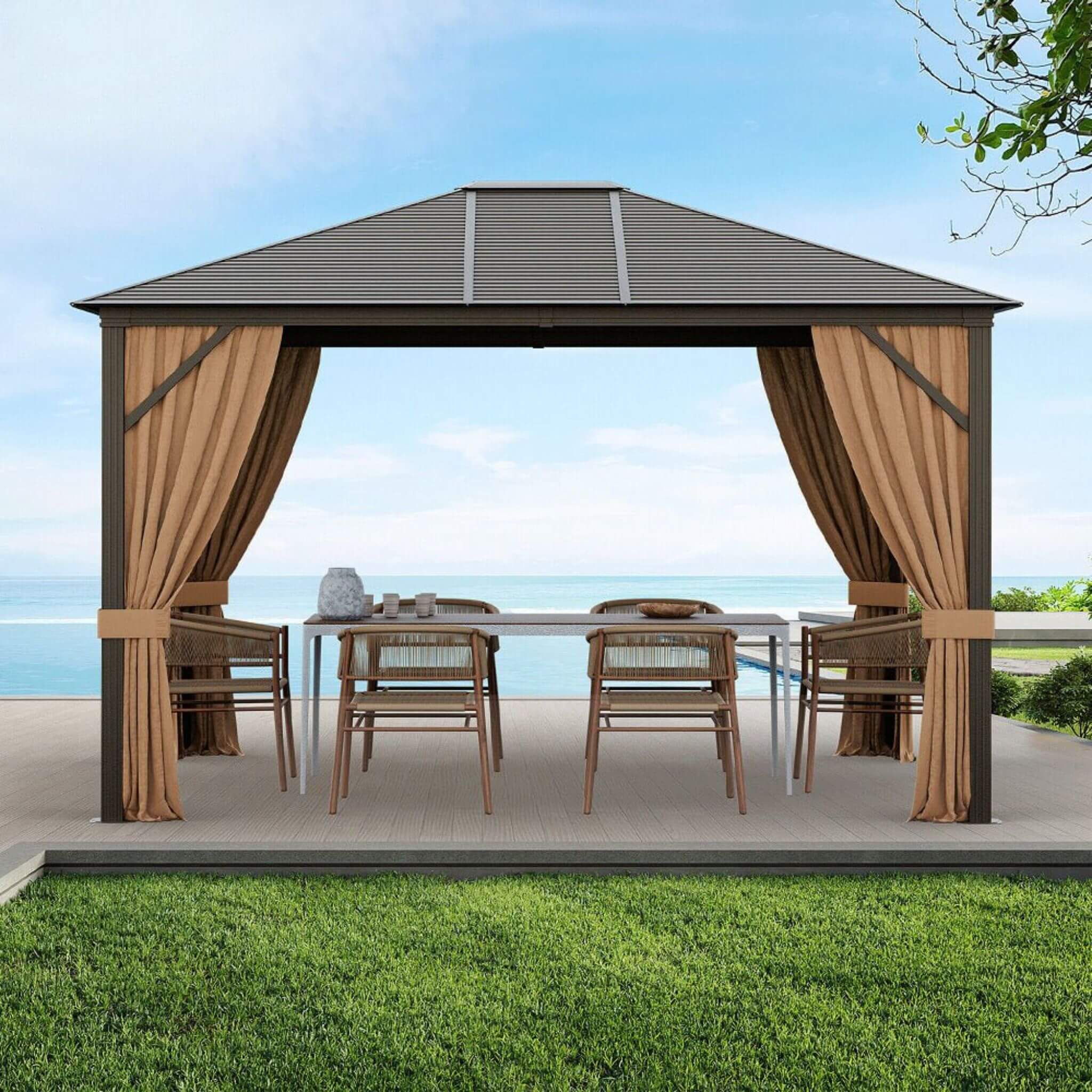 10 X 12 FT  Premium Outdoor Hardtop Patio Gazebo W/ Galvanized Steel Top & Aluminum Frame
