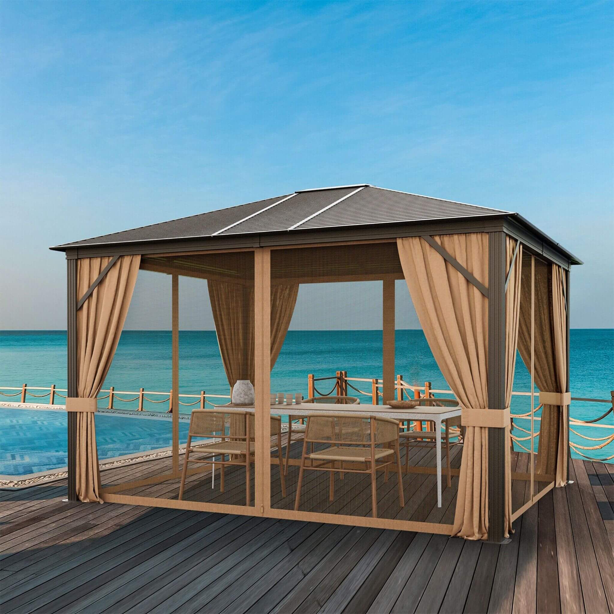 10 X 12 FT  Premium Outdoor Hardtop Patio Gazebo W/ Galvanized Steel Top & Aluminum Frame