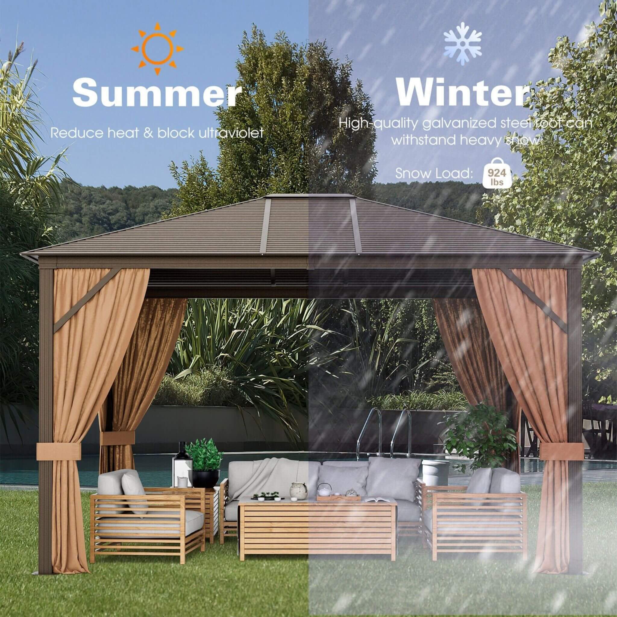 10 X 12 FT  Premium Outdoor Hardtop Patio Gazebo W/ Galvanized Steel Top & Aluminum Frame