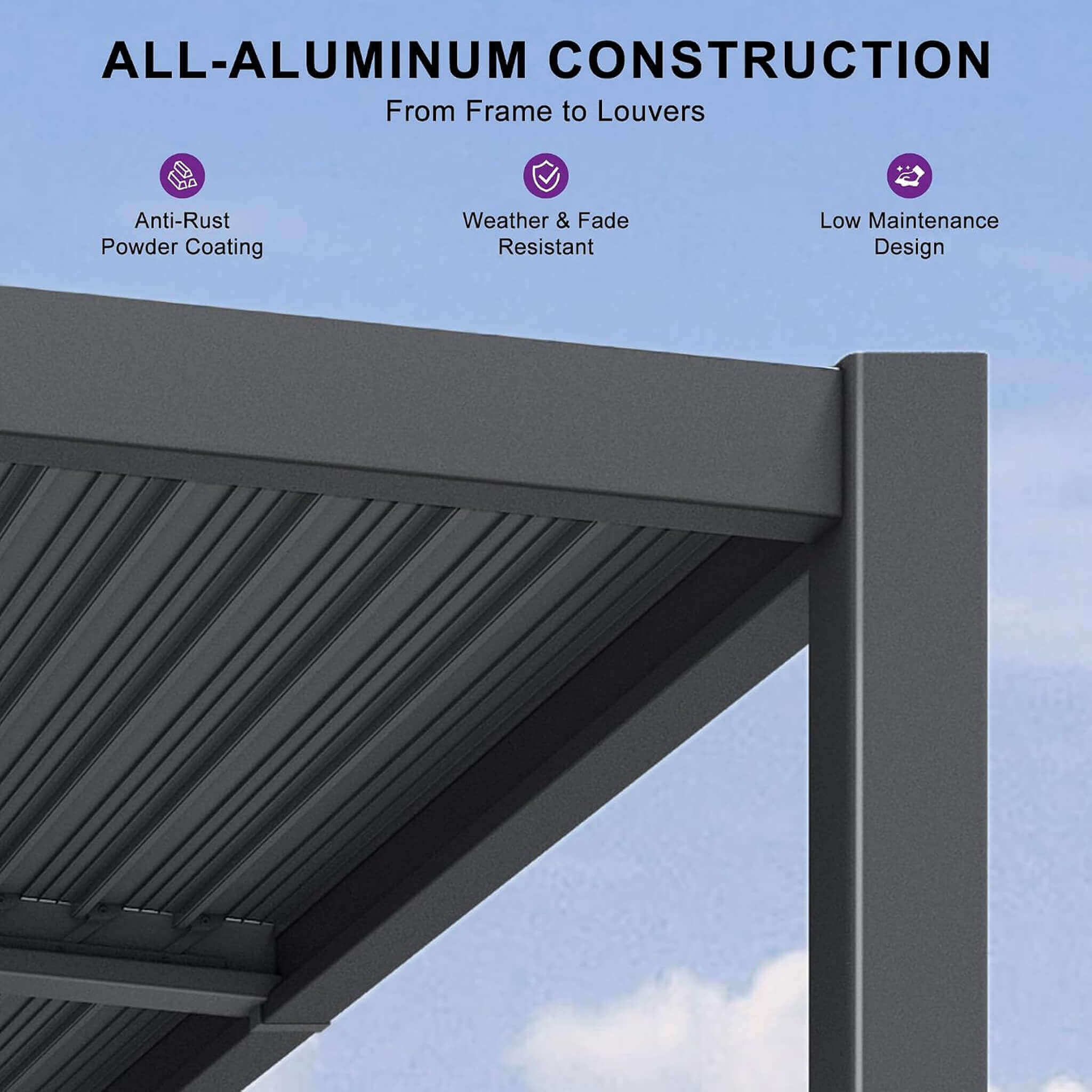 10 X 14 FT Modern Louvered Aluminum Pergola With Sloped Roof
