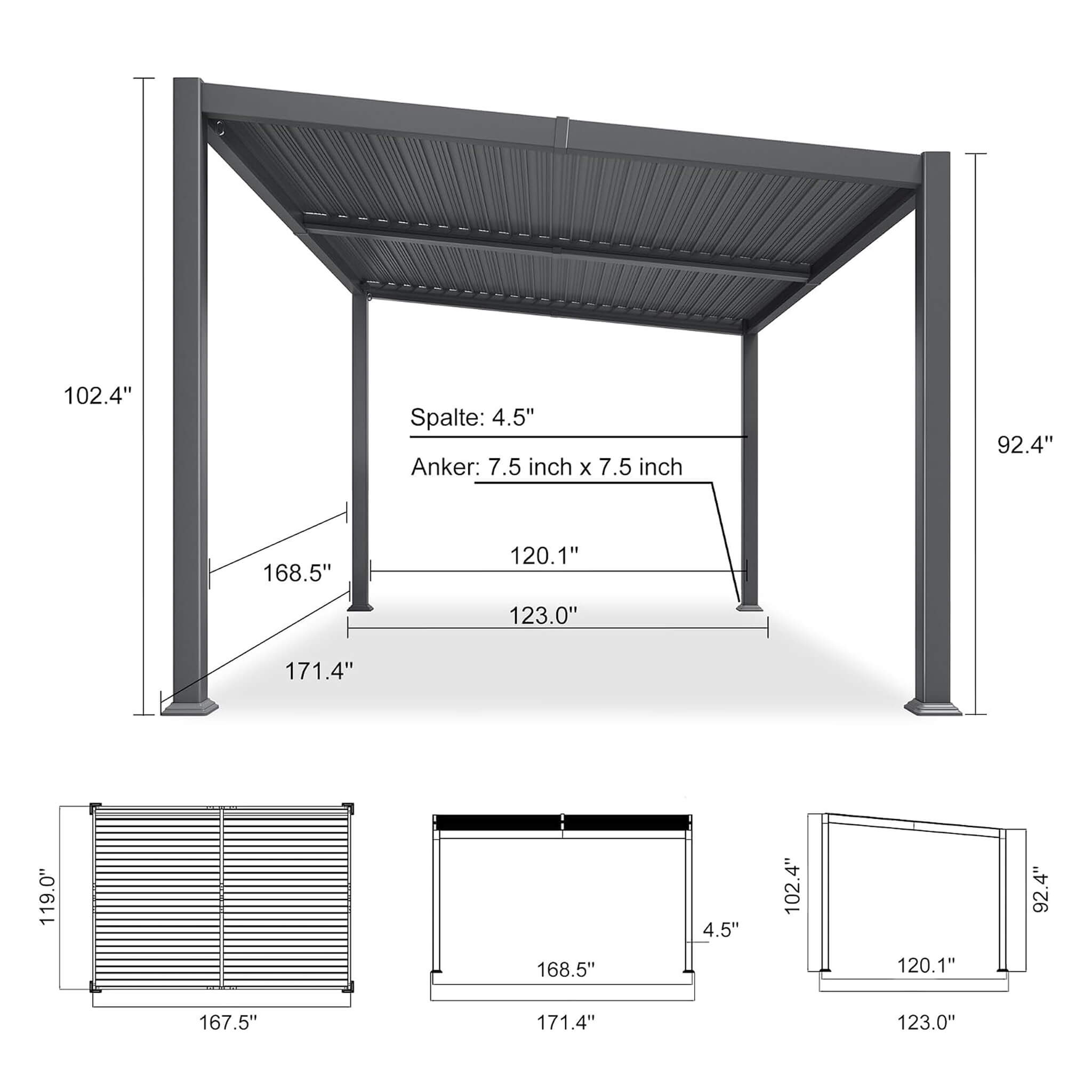 10 X 14 FT Modern Louvered Aluminum Pergola With Sloped Roof