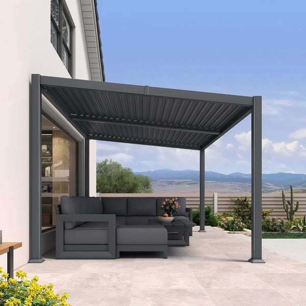 10 X 14 FT Modern Louvered Aluminum Pergola With Sloped Roof