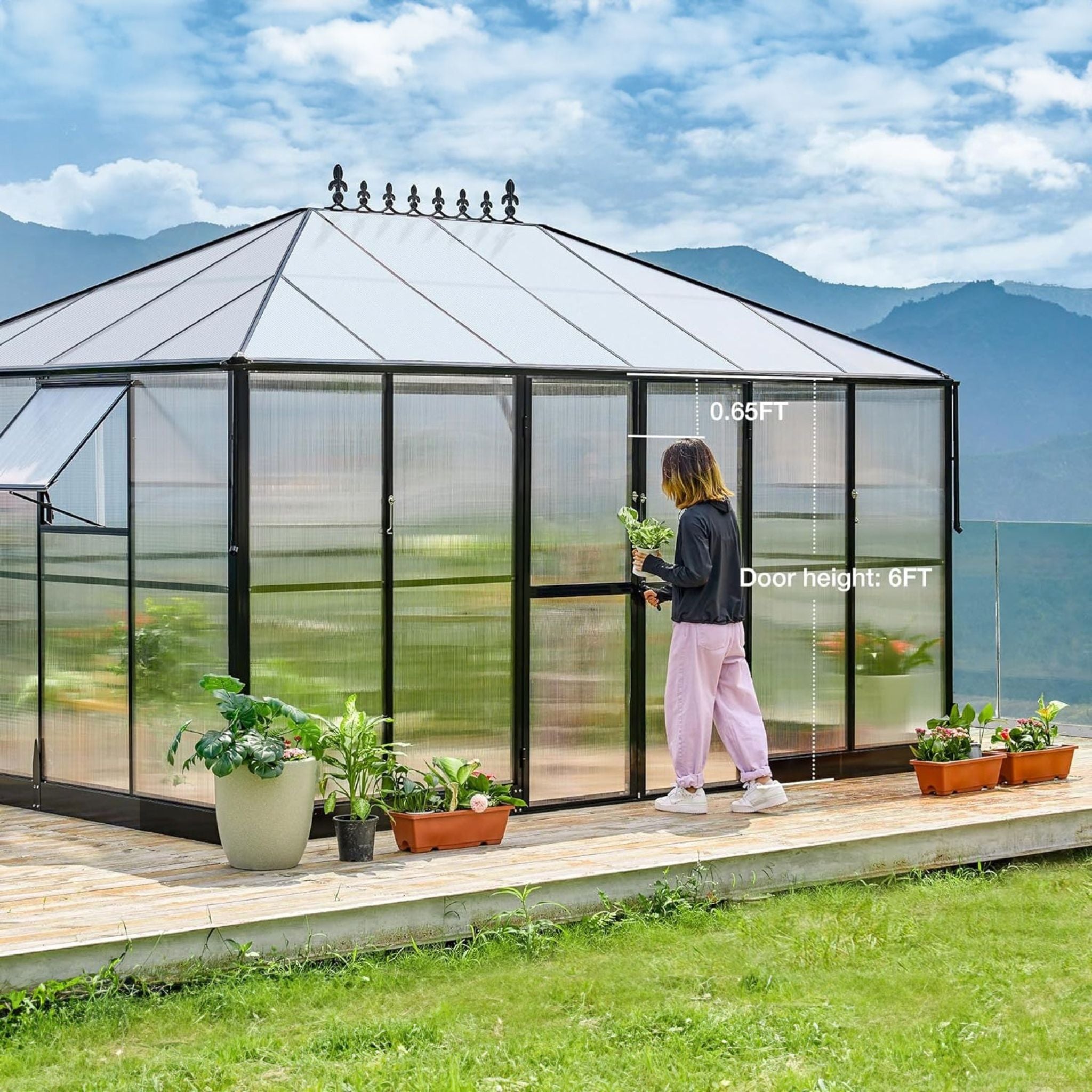 10 X 14 FT Premium Outdoor Polycarbonate Greenhouse With Aluminum Frame And Double Swing Doors