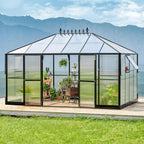 10 X 14 FT Premium Outdoor Polycarbonate Greenhouse With Aluminum Frame And Double Swing Doors