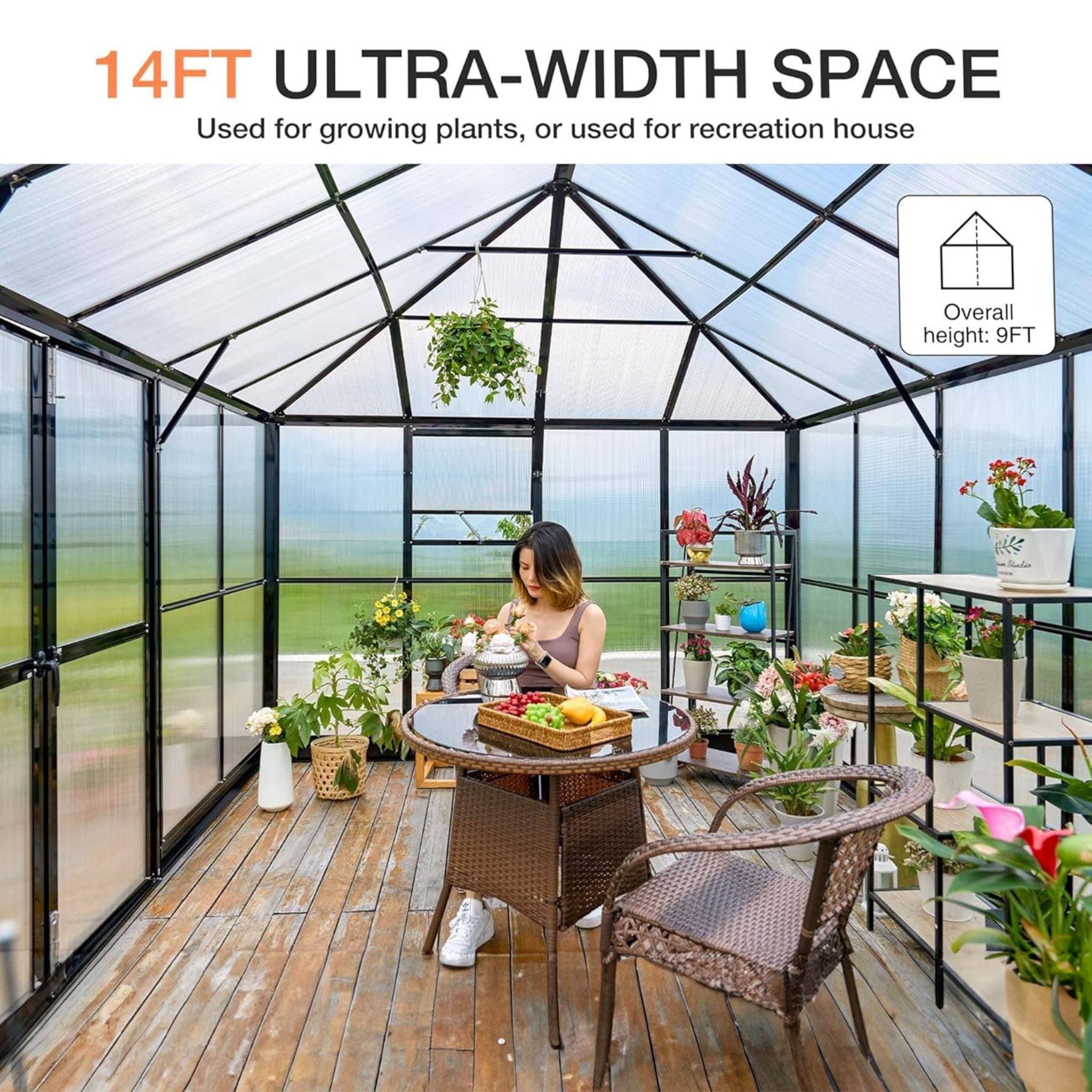 10 X 14 FT Premium Outdoor Polycarbonate Greenhouse With Aluminum Frame And Double Swing Doors