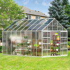 10 X 16 FT Extra Large Heavy-Duty Backyard Polycarbonate Aluminum Greenhouse With Sliding Doors And Vents