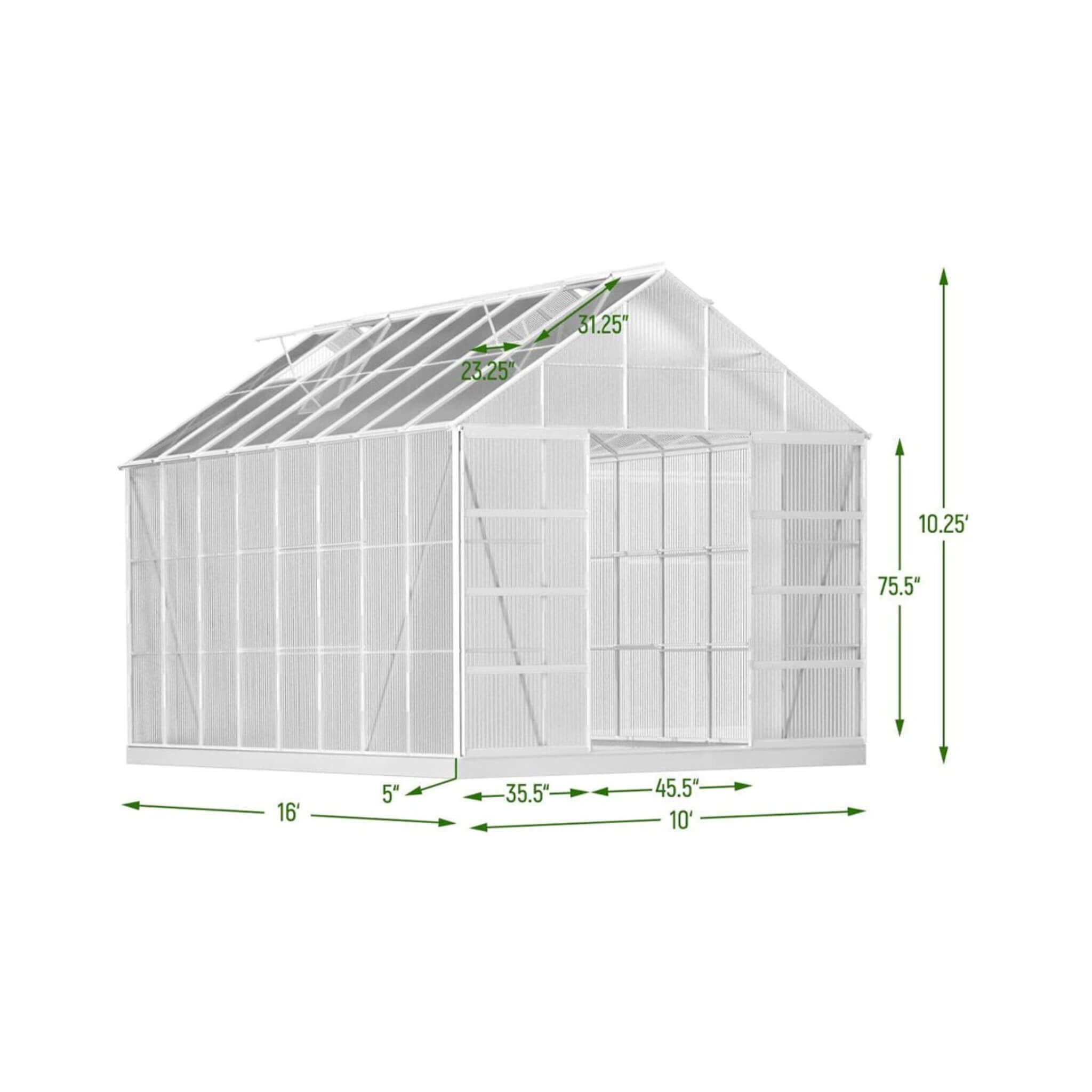 10 X 16 FT Extra Large Heavy-Duty Backyard Polycarbonate Aluminum Greenhouse With Sliding Doors And Vents