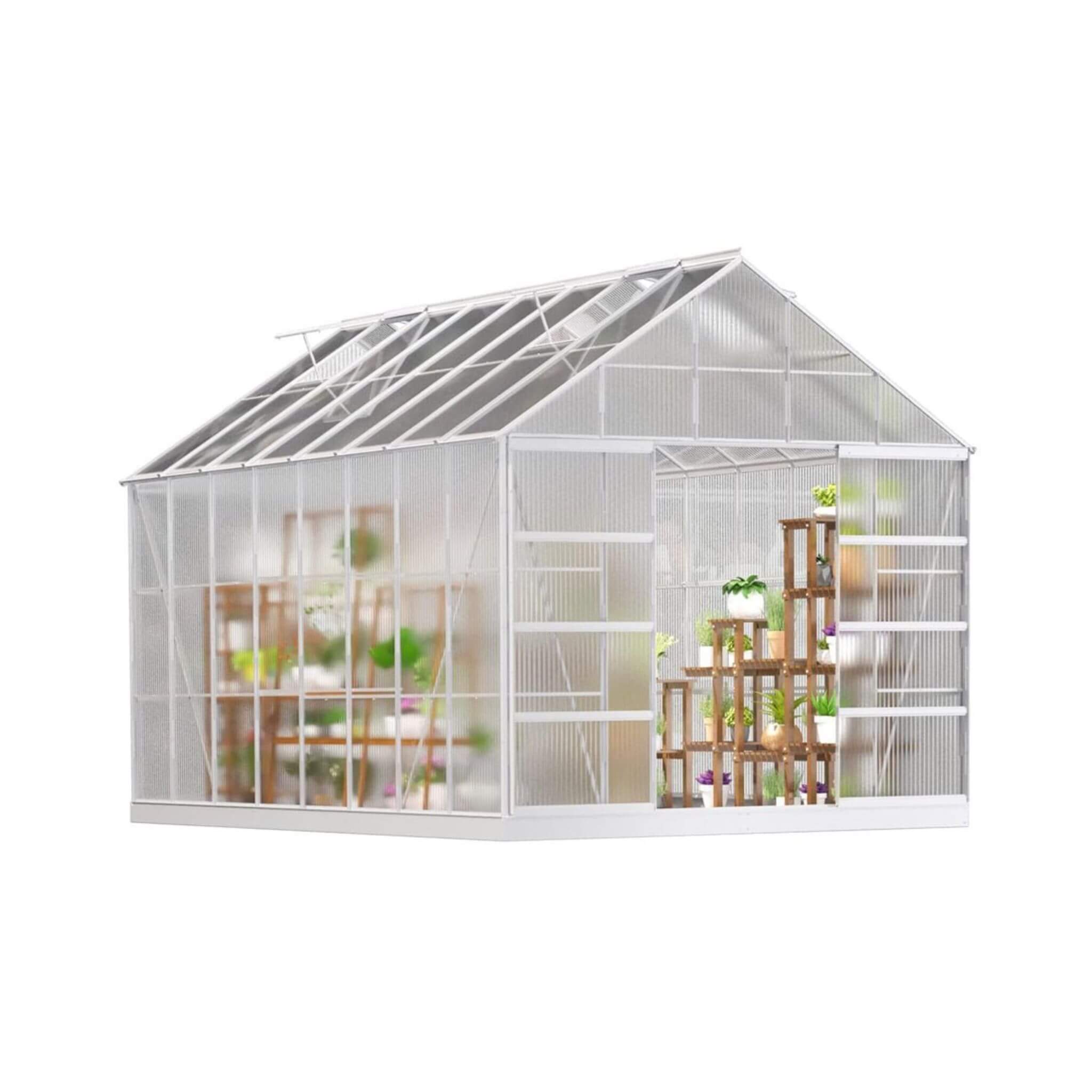 10 X 16 FT Extra Large Heavy-Duty Backyard Polycarbonate Aluminum Greenhouse With Sliding Doors And Vents
