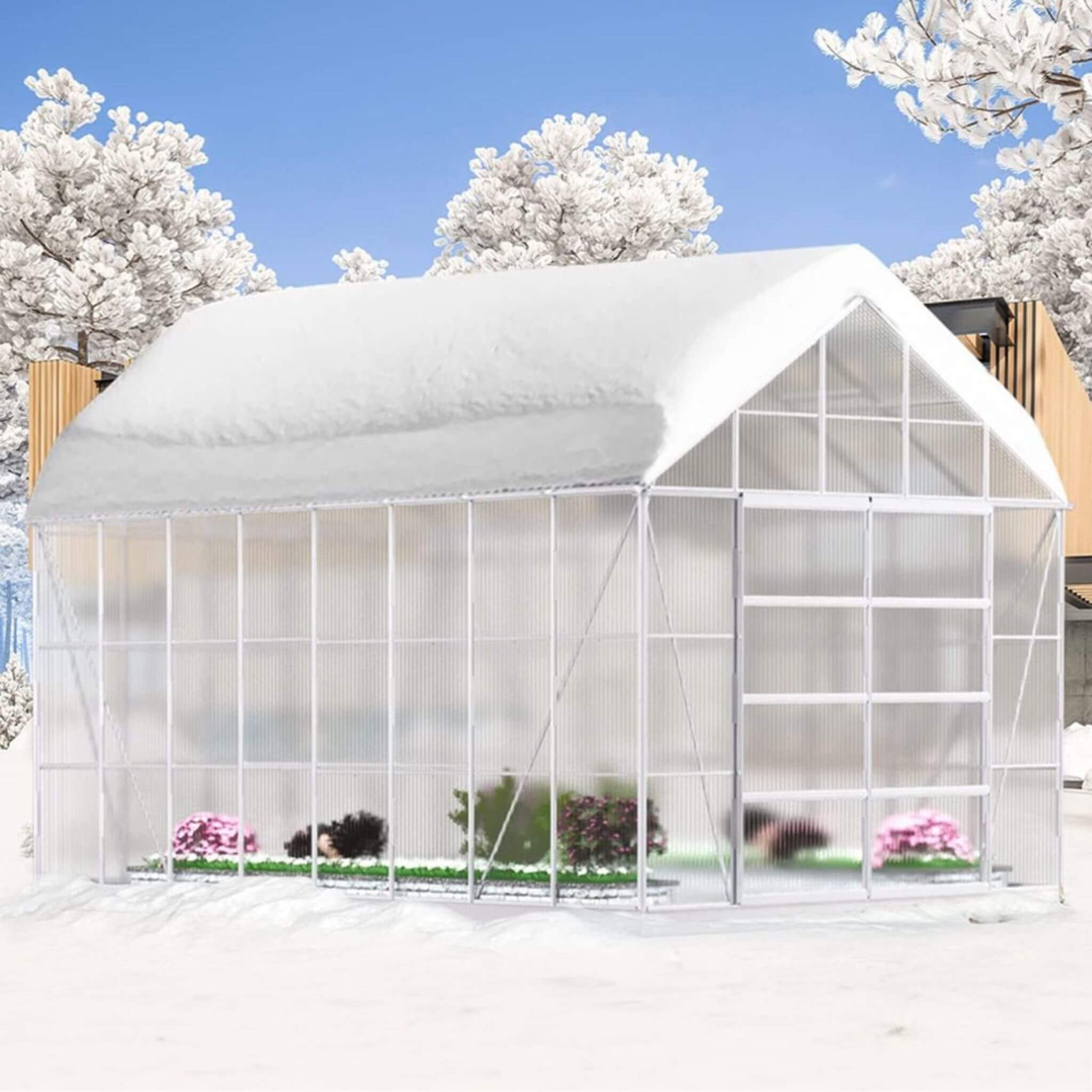 10 X 16 FT Extra Large Heavy-Duty Backyard Polycarbonate Aluminum Greenhouse With Sliding Doors And Vents