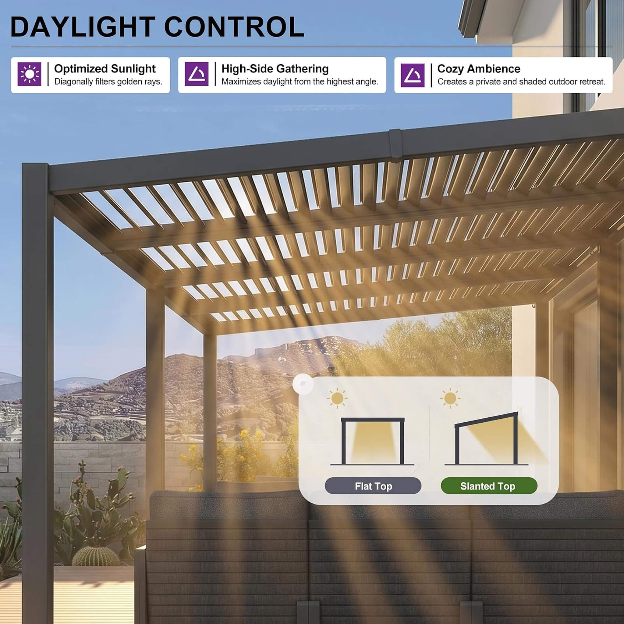 10 X 20 FT  Modern Louvered Aluminum Pergola With Sloped Roof