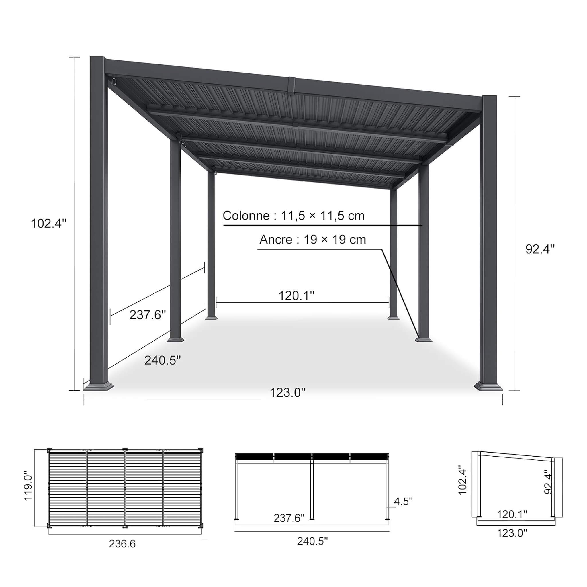10 X 20 FT  Modern Louvered Aluminum Pergola With Sloped Roof