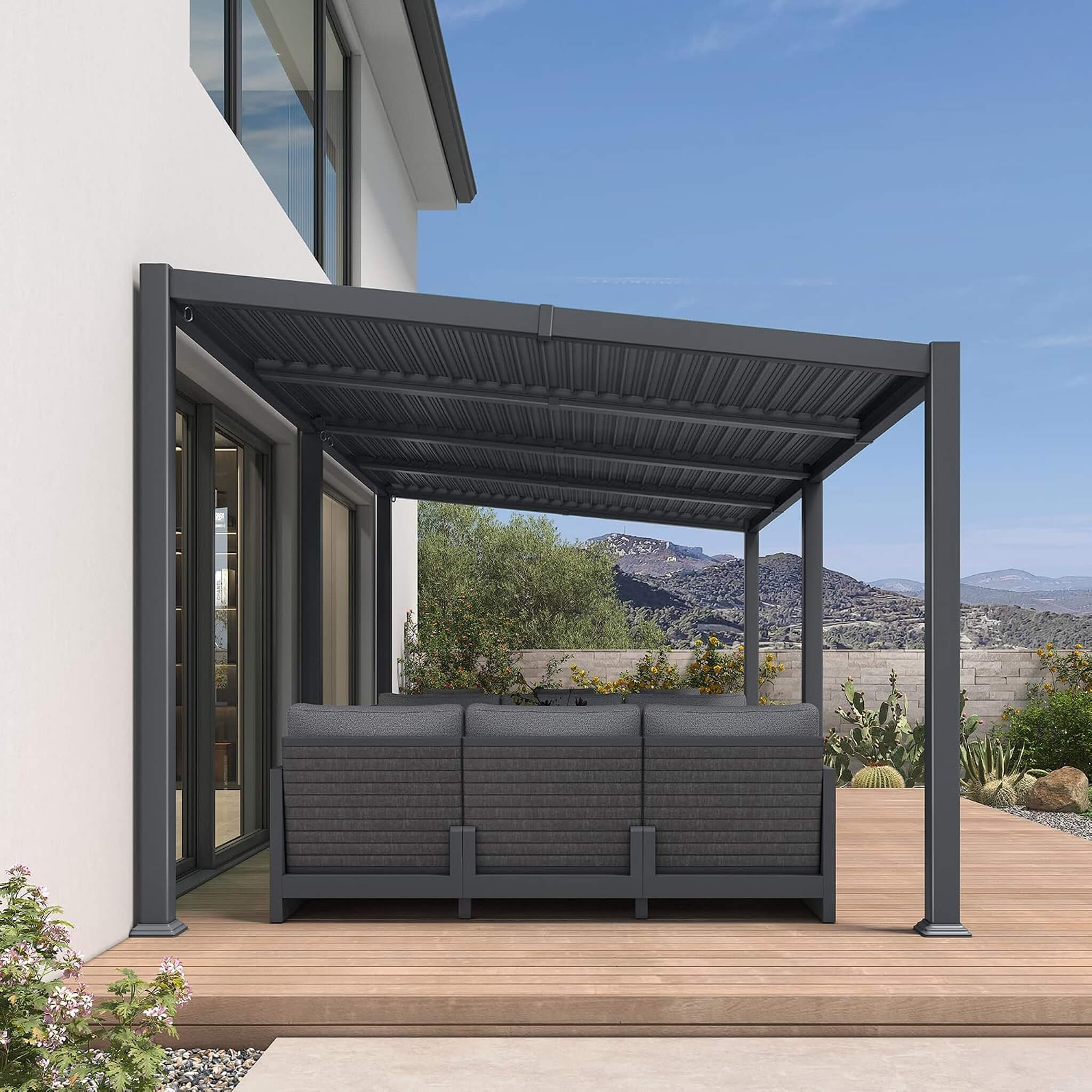 10 X 20 FT  Modern Louvered Aluminum Pergola With Sloped Roof