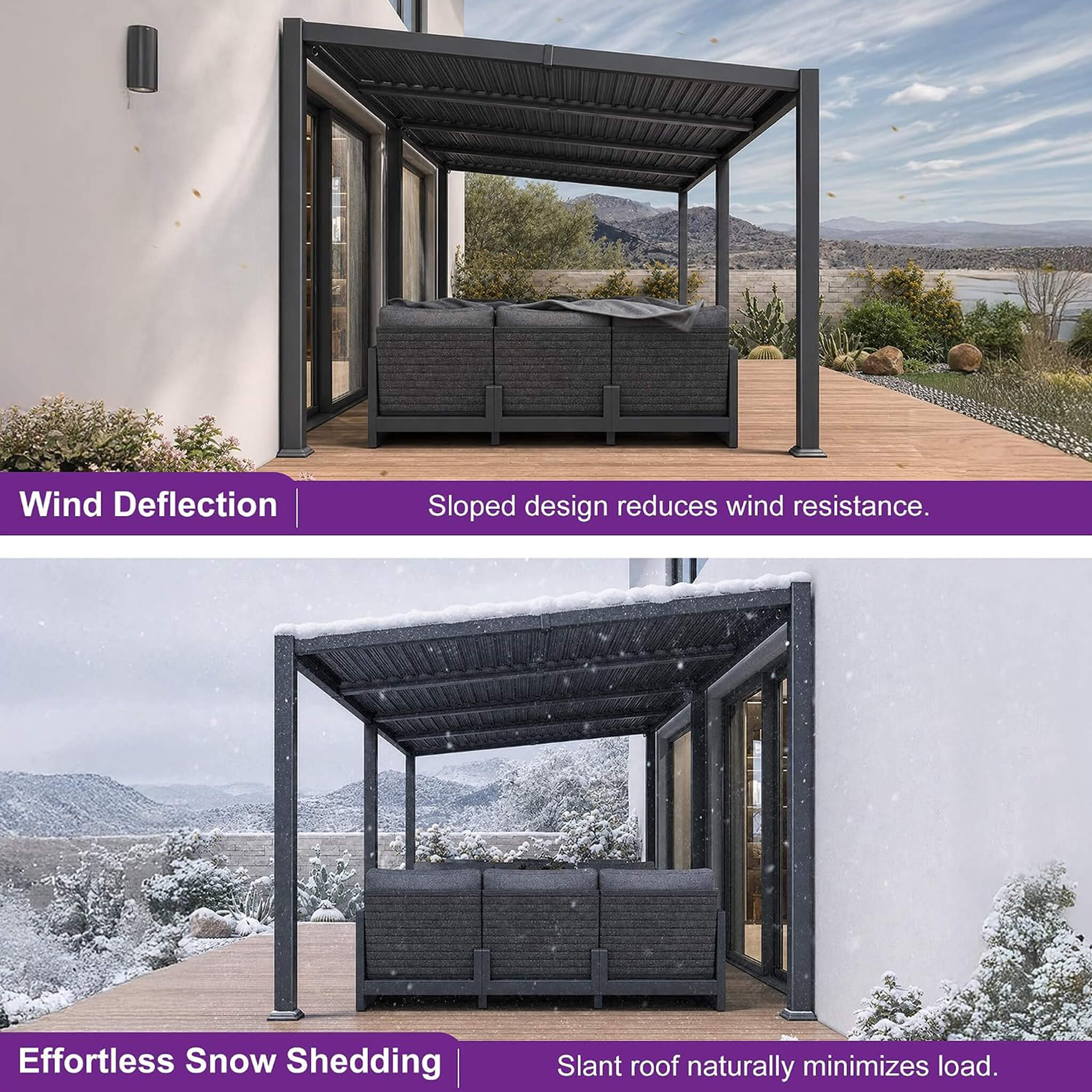 10 X 20 FT  Modern Louvered Aluminum Pergola With Sloped Roof
