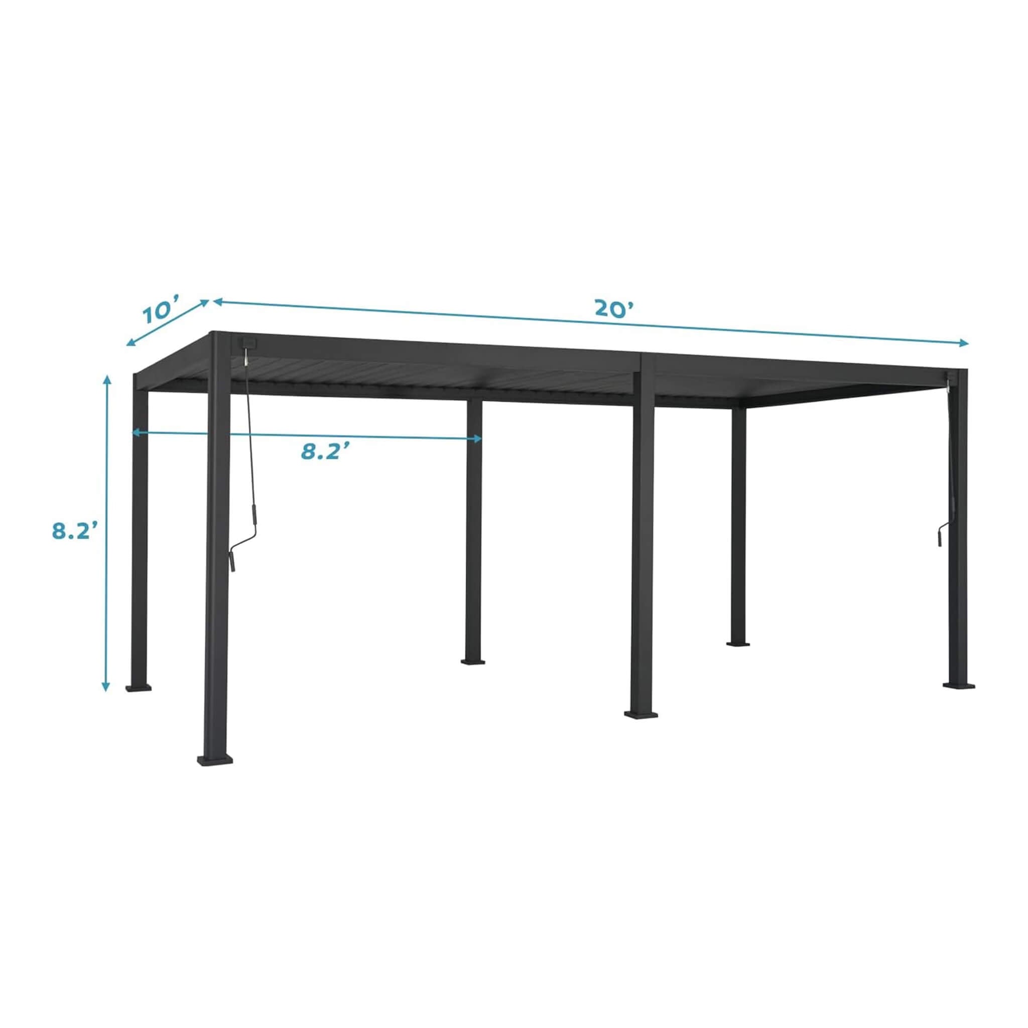 10 X 20 FT  Modern Outdoor Adjustable Charcoal Louvered Pergola with Screens and Built-In Drainage