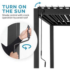 10 X 20 FT  Modern Outdoor Adjustable Charcoal Louvered Pergola with Screens and Built-In Drainage
