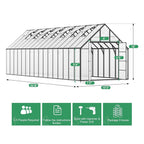 [10X32FT] Heavy-Duty Outdoor Aluminum Polycarbonate Greenhouse With Roof Vents And Swing Doors, 4MM (SAK10483)