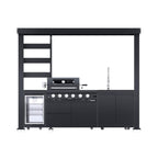 Imperial 110-Inch 4-Burner 72K BTU Deluxe Stainless Steel Outdoor Kitchen Grill Island With Wine Cooler, Rotisserie, Cabinets, And Granite Countertops