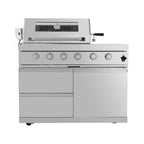 Imperial 110-Inch 4-Burner 72K BTU Deluxe Stainless Steel Outdoor Kitchen Grill Island With Wine Cooler, Rotisserie, Cabinets, And Granite Countertops