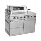 Imperial 110-Inch 4-Burner 72K BTU Deluxe Stainless Steel Outdoor Kitchen Grill Island With Wine Cooler, Rotisserie, Cabinets, And Granite Countertops