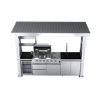 Imperial 110-Inch 4-Burner 72K BTU Deluxe Stainless Steel Outdoor Kitchen Grill Island With Wine Cooler, Rotisserie, Cabinets, And Granite Countertops