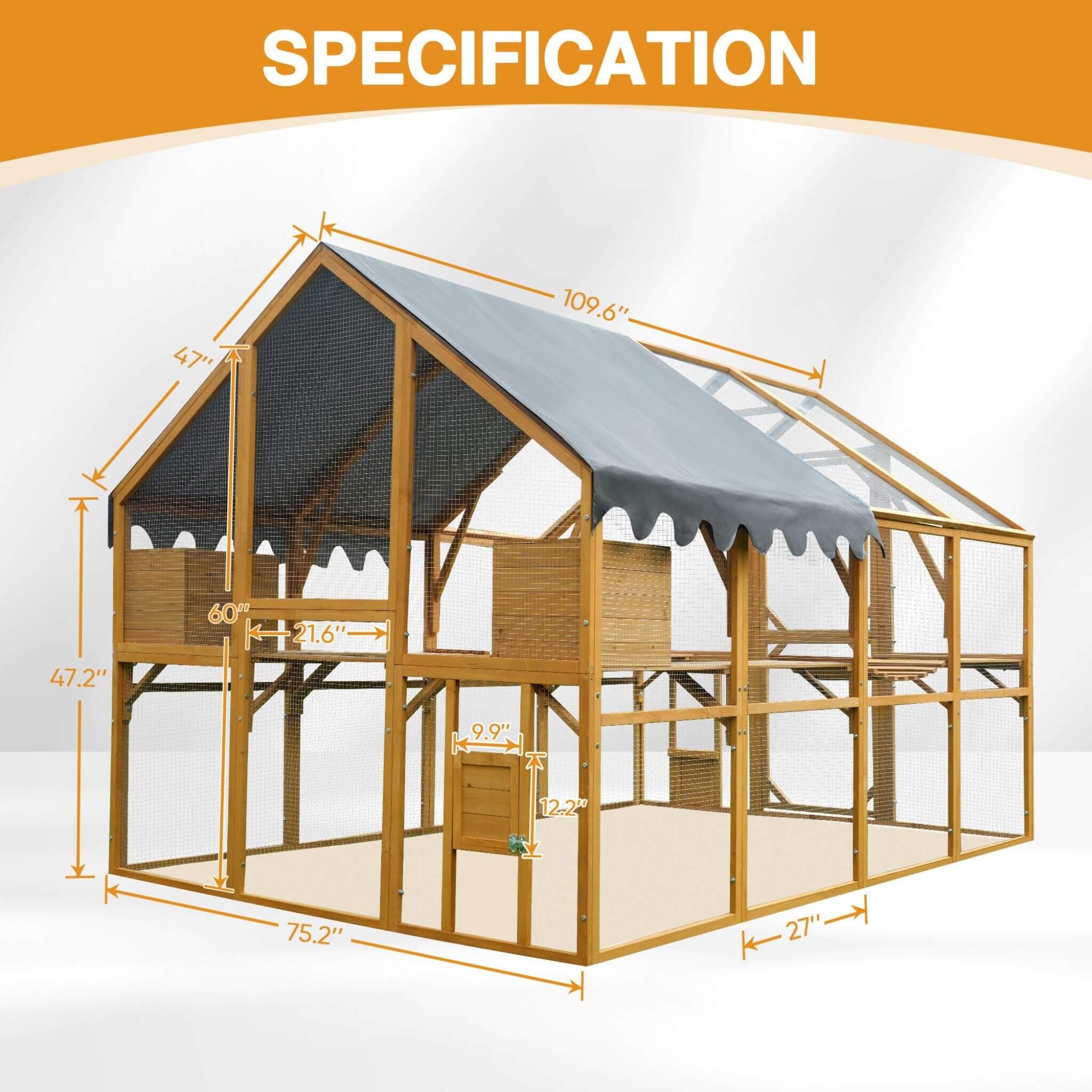 110-Inch Large Outdoor Pet Playpen - Chicken Coop With Waterproof Cover