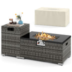 2-Piece Outdoor Rattan Fire Table Set - 32 Inch Rectangle Gas Firepit with Tank Cover - 3 colors