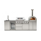 112-Inch 4-Burner 108K BTU Outdoor Kitchen Island With Pizza Oven, Rotisserie & Refrigerator