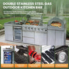 112-Inch 4-Burner 108K BTU Outdoor Kitchen Island With Pizza Oven, Rotisserie & Refrigerator