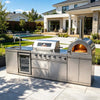 112-Inch 4-Burner 108K BTU Outdoor Kitchen Island With Pizza Oven, Rotisserie & Refrigerator