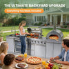 112-Inch 4-Burner 108K BTU Outdoor Kitchen Island With Pizza Oven, Rotisserie & Refrigerator