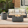 2-Piece Outdoor Rattan Fire Table Set - 32 Inch Rectangle Gas Firepit with Tank Cover - 3 colors