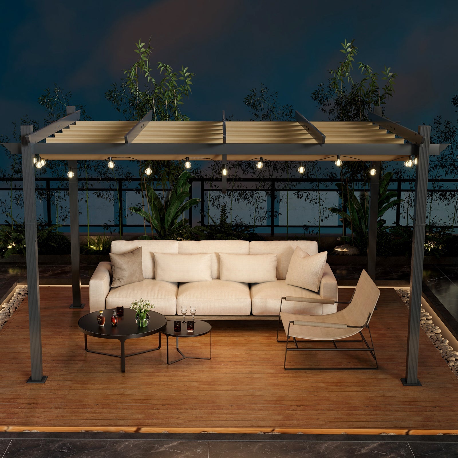 10 x 13 Ft Outdoor Aluminum Retractable Pergola Canopy Shelter