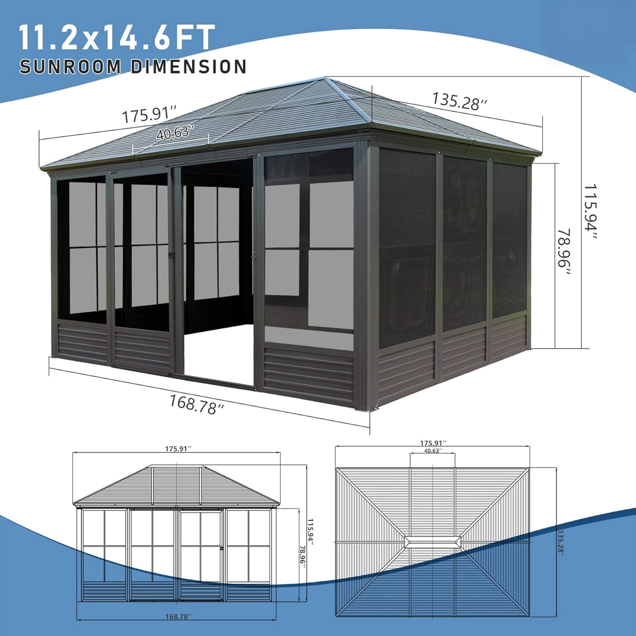 11 X 14 FT  Meridian Premium Four Season Outdoor Aluminum Hardtop Gazebo Sunroom