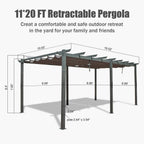 11 X 20 FT Premium Outdoor Retractable Aluminum Pergola With Weather-Resistant Canopy