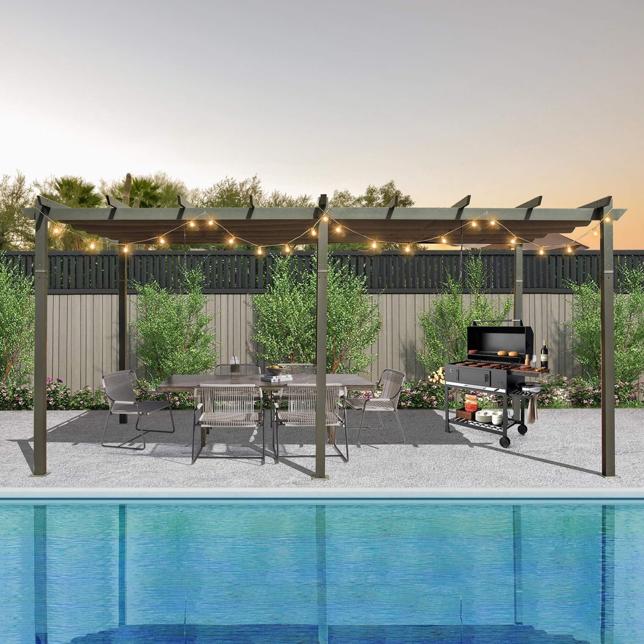 11 X 20 FT Premium Outdoor Retractable Aluminum Pergola With Weather-Resistant Canopy