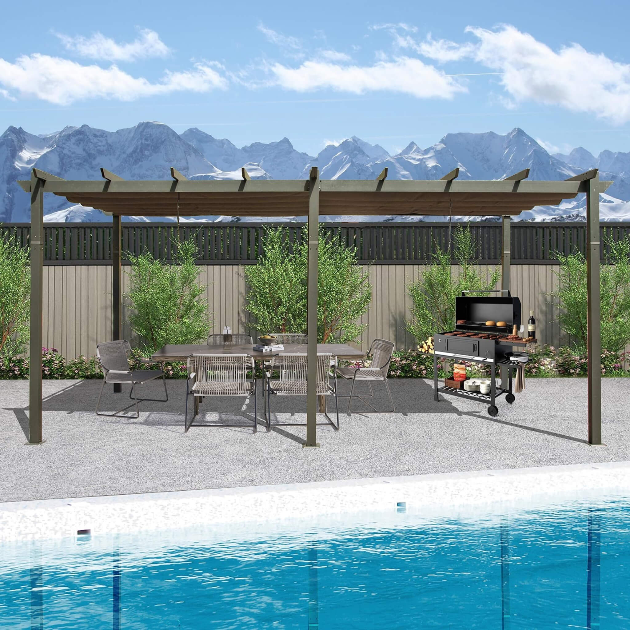 11 X 20 FT Premium Outdoor Retractable Aluminum Pergola With Weather-Resistant Canopy