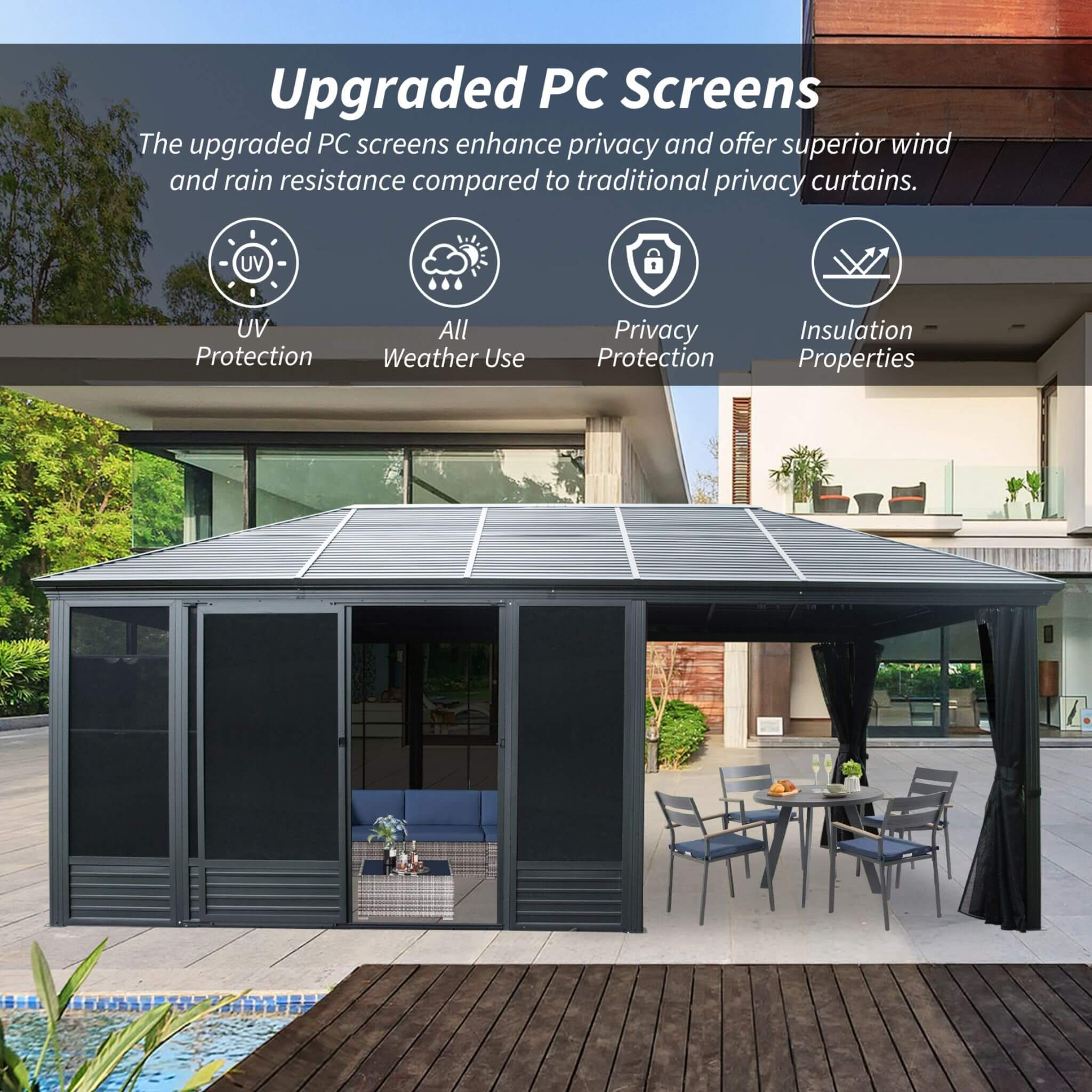 11 X 21 FT  Outdoor All-Season Solarium Sunroom Gazebo With Galvanized Steel Roof