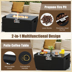 2-Piece Outdoor Rattan Fire Table Set - 32 Inch Rectangle Gas Firepit with Tank Cover - 3 colors