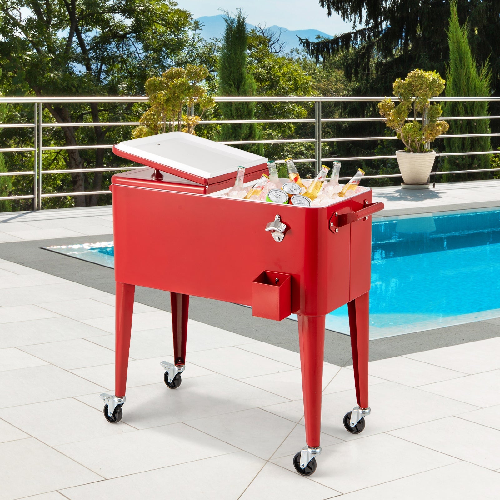 Red Portable Outdoor Patio Cooler Cart